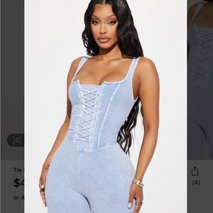 Tie Me Right Ribbed Jumpsuit - Blue